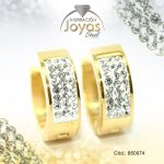 Argolla de Acero Huggies con Micro Circón Dorado Círculo - 850974