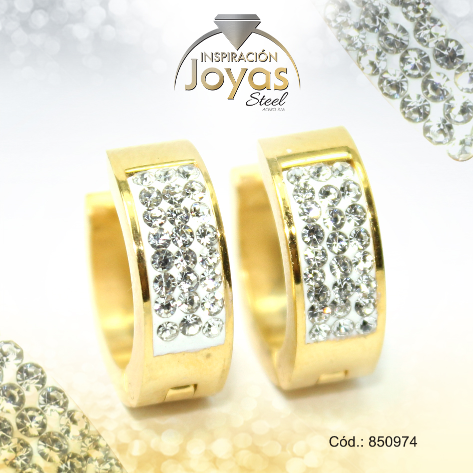 850974 Argolla de Acero Huggies con Micro Circón Dorado Círculo - 850974 - Imagen 1