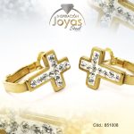 Argolla de Acero Micro Circón Dorado Cruz - 851008