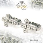 Argolla de Acero Micro Circón Plateado Cruz - 851009