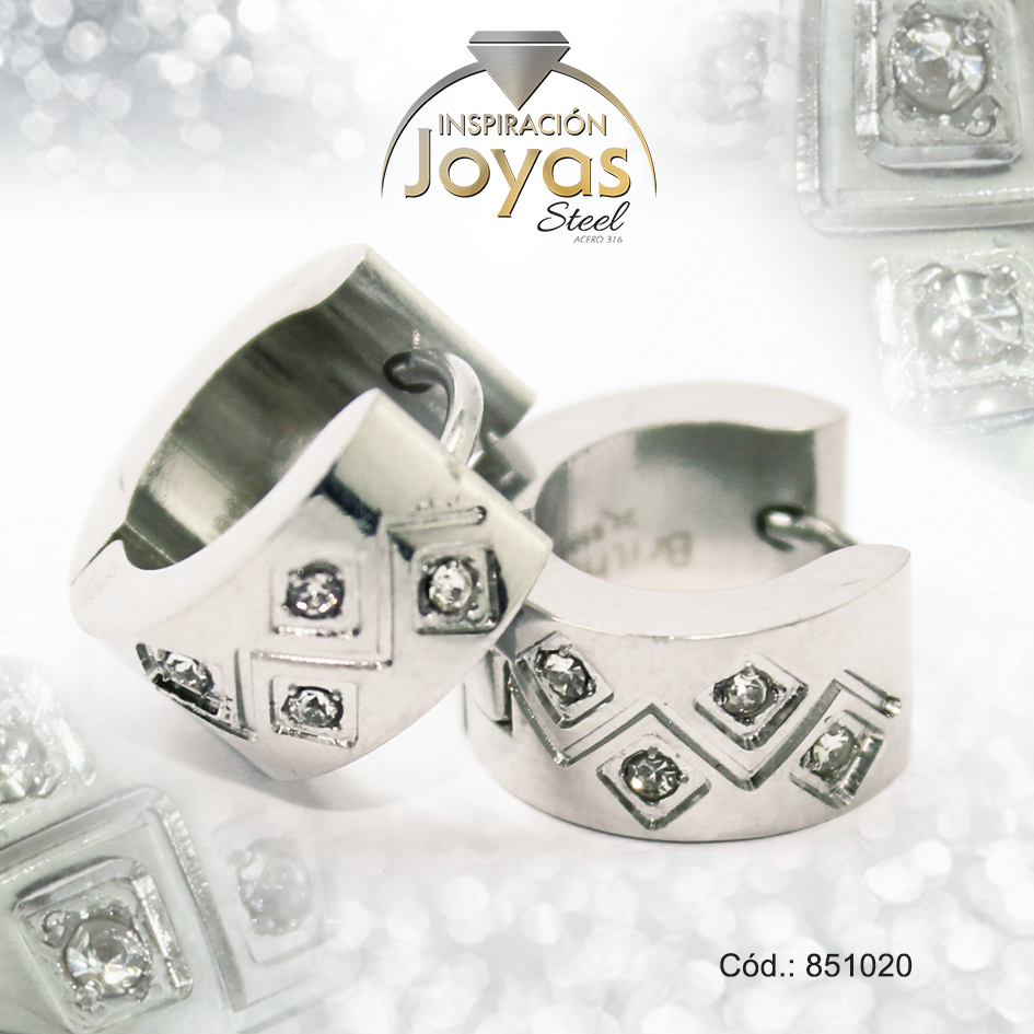 851020 Argolla de Acero Huggies con Circón Plateado Círculo - 851020 - Imagen 1