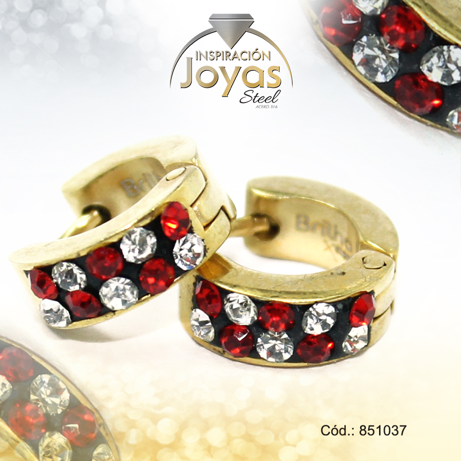 851037 Argolla de Acero Huggies con Circón Dorado Círculo - 851037 - Imagen 1