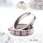 Argolla de Acero Forma Geométrica con Piedra Plateado Óvalo Rosado - 851056