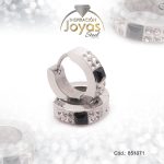 Argolla de Acero Huggies con Piedra Plateado Círculo Negro - 851071