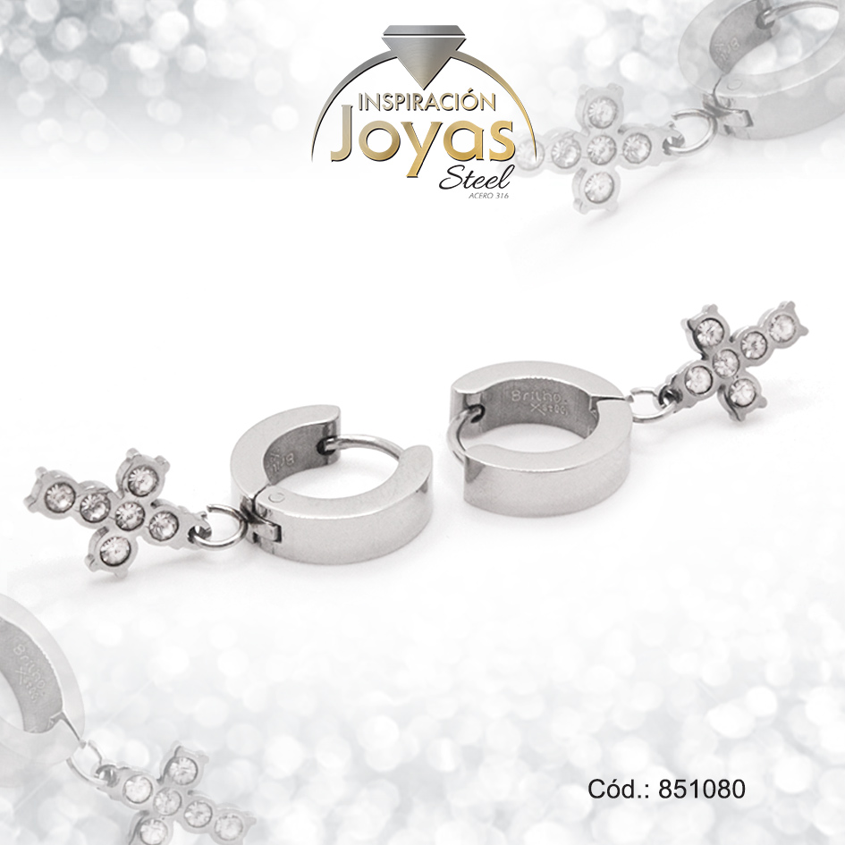 851080 Argolla de Acero Colgante Circón Plateado Cruz - 851080 - Imagen 1