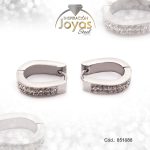 Argolla de Acero Forma Geométrica con Micro Circón Plateado Óvalo - 851088