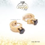 Argolla de Acero Huggies con Circón Dorado Círculo Negro - 851120