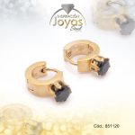 Argolla de Acero Huggies con Circón Dorado Círculo Negro - 851120