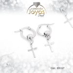 Argolla de Acero Colgante Plateado Cruz  - 851127