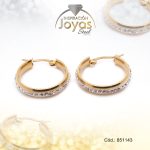 Argolla de Acero Aleación Micro Circón Dorado Círculo  - 851143