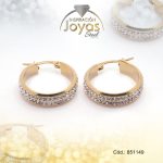 Argolla de Acero Aleación Micro Circón Dorado Círculo  - 851149