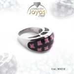 Anillo de Acero Variado Esmalte Plateado Talla 7 - 860018