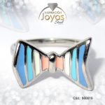 Anillo de Acero Variado Esmalte Plateado Talla 9 - 860019