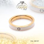 Anillo de Acero Matrimonio Esmalte Dorado Cartier Blanco Talla 8,5 - 860187