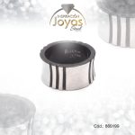 Anillo de Acero Matrimonio Esmalte Plateado Línea Negro Talla 6 - 860199