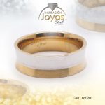 Anillo de Acero Matrimonio Esmalte Dorado Línea Blanco - 860201