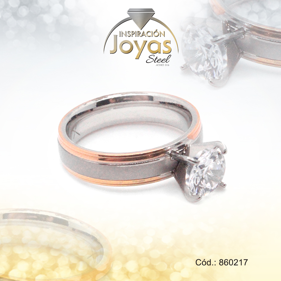 860217 Anillo de Acero Solitario Circón 2 Tonos Círculo Talla 8 - 860217 - Imagen 1