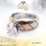 Anillo de Acero Solitario Circón 2 Tonos Círculo - 860218