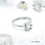 Anillo de Acero Solitario Circón Plateado Óvalo Talla 6 - 860263