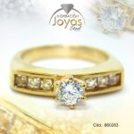 Anillo - Acero - Dorado - Solitario - Circon Blanco -  T: 6 - 86028360