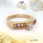 Anillo de Acero Solitario Circón Dorado Círculo Talla 8 - 860285