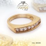 Anillo de Acero Cintillo Circón Dorado Línea BlancoTalla 7 - 860288