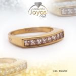 Anillo de Acero Cintillo Circón Dorado Línea BlancoTalla 9 - 860290