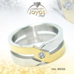 Anillo de Acero Matrimonio Circón 2 Tonos Línea Talla 7 - 860292