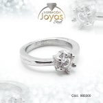 Anillo de Acero Solitario Circón Plateado Círculo Talla 6 - 860300