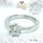 Anillo de Acero Solitario Circón Plateado Círculo Talla 7 - 860301