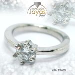 Anillo de Acero Solitario Circón Plateado Círculo Talla 7 - 860306