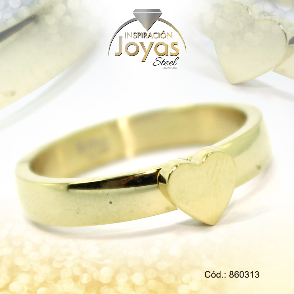 860313 Anillo de Acero Variado Dorado Talla 9 - 860313 - Imagen 1
