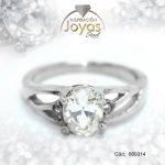 Anillo de Acero Solitario Circón Plateado Óvalo Talla 6 - 860314