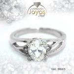 Anillo de Acero Solitario Circón Plateado Óvalo Talla 7 - 860315