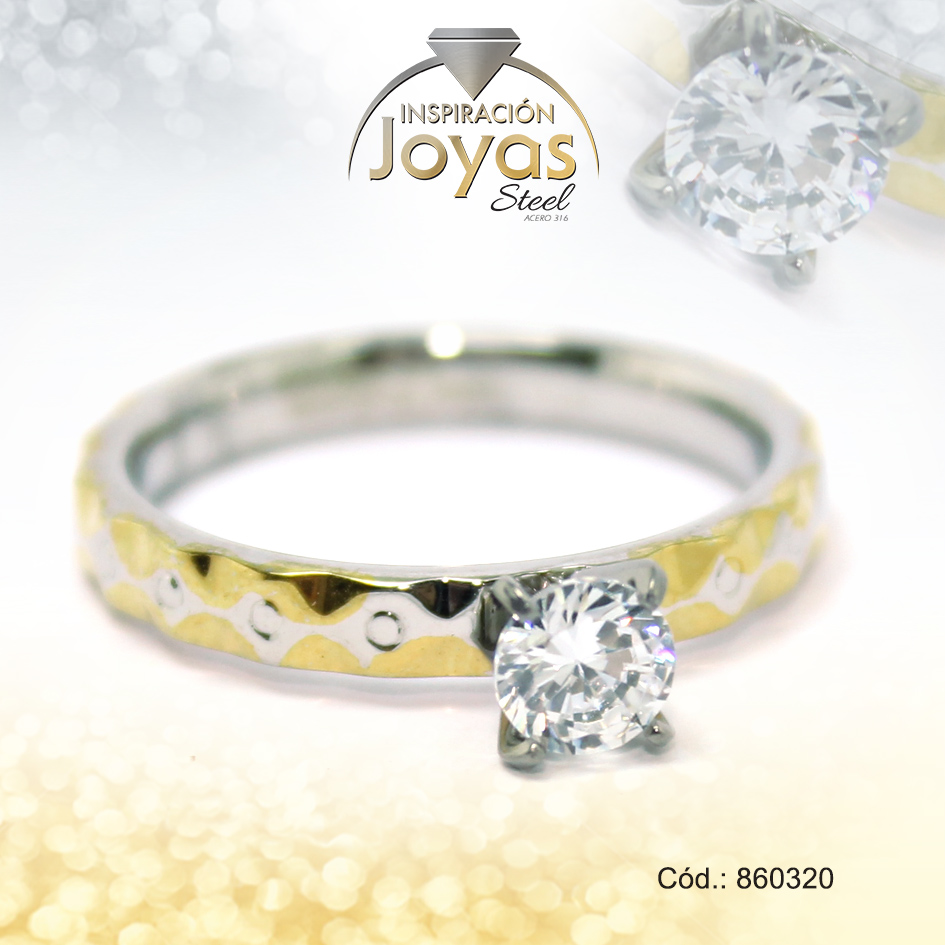 860320 Anillo de Acero Solitario Circón 2 Tonos Círculo Talla 9 - 860320 - Imagen 1