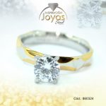 Anillo de Acero Solitario Circón 2 Tonos Círculo Talla 9 - 860324