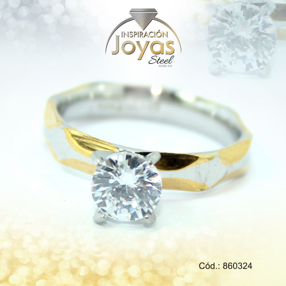 860324 Anillo de Acero Solitario Circón 2 Tonos Círculo Talla 9 - 860324 - Imagen 1