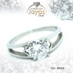 Anillo de Acero Solitario Circón Plateado Círculo Talla 9 - 860428