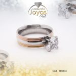Anillo de Acero Solitario Circón 3 Tonos Círculo Talla 8 - 860434