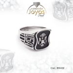 Anillo de Acero Caballero Esmalte Plateado Escudo USA NegroTalla 9 - 860436