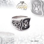 Anillo de Acero Caballero Esmalte Plateado Escudo USA NegroTalla 10 - 860437