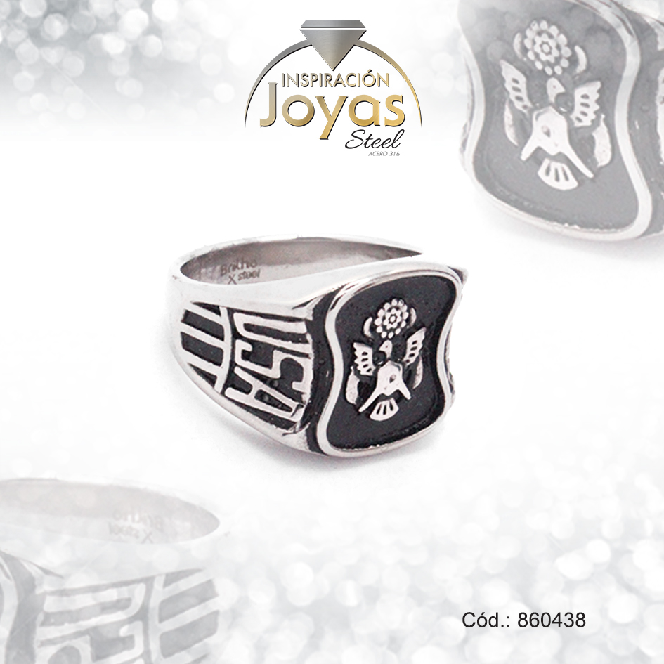 860438 Anillo de Acero Caballero Esmalte Plateado Escudo USA NegroTalla 11 - 860438 - Imagen 1