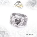 Anillo de Acero Variado Malla Plateado Corazón Negro Talla 7 - 860474