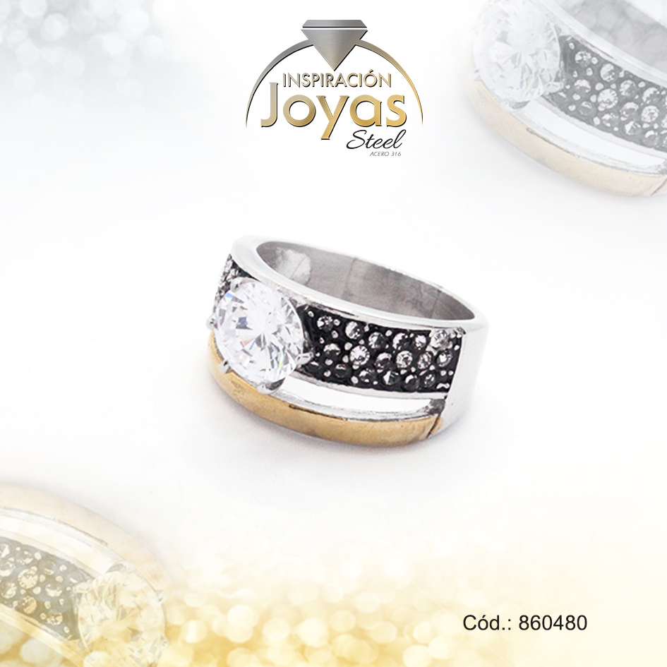 860480 Anillo de Acero Variado Circón 2 Tonos Espinela Negro Talla 11 - 860480 - Imagen 1