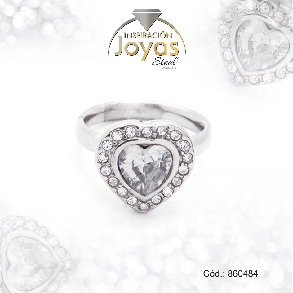 860484 Anillo de Acero Variado Circón Plateado Corazón Talla 6 - 860484 - Imagen 1