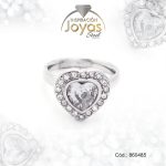 Anillo de Acero Variado Circón Plateado Corazón Talla 8 - 860485
