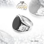 Anillo de Acero Caballero Piedra Plateado Punk NegroTalla 10 - 860491