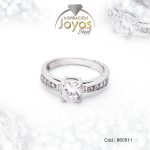 Anillo de Acero Solitario Circón Plateado Círculo Talla 6 - 860511