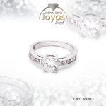 Anillo de Acero Solitario Circón Plateado Círculo Talla 8 - 860513