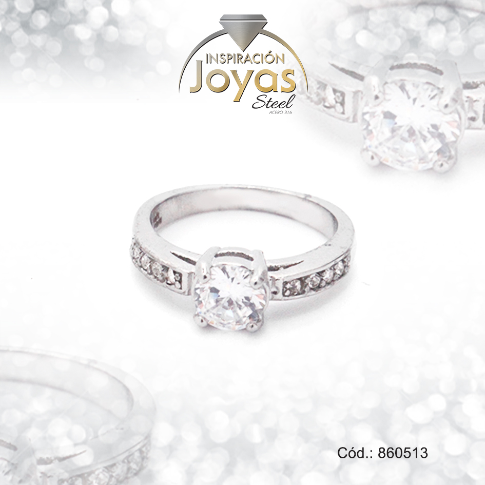 860513 Anillo de Acero Solitario Circón Plateado Círculo Talla 8 - 860513 - Imagen 1